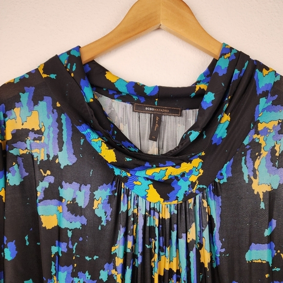 BCBGMAXAZRIA Abstract Print Cowl Neck Pencil Colorful Career Office Dress Size 2 - Picture 3 of 6